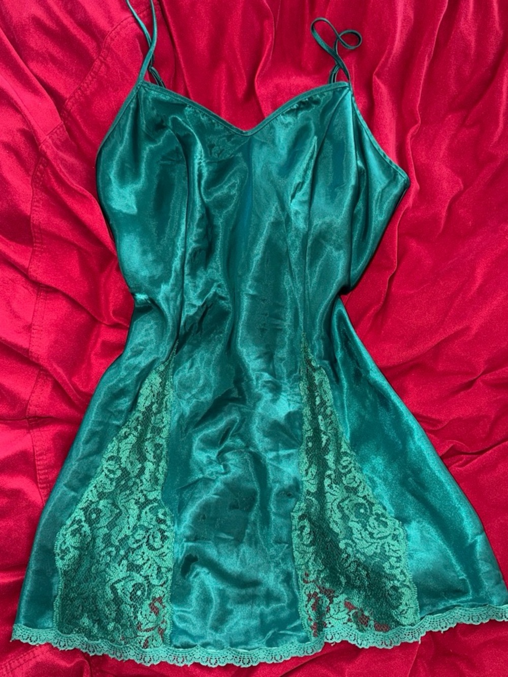 Vintage Victoria’s Secret Emerald Green Lace-Panel Slip Dress